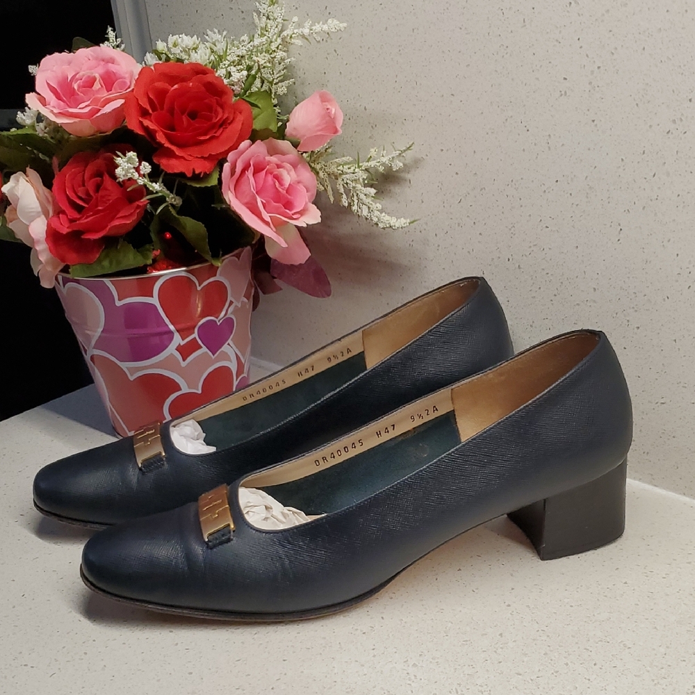 Salvatore Ferragamo Dark Blue Kitten Heels